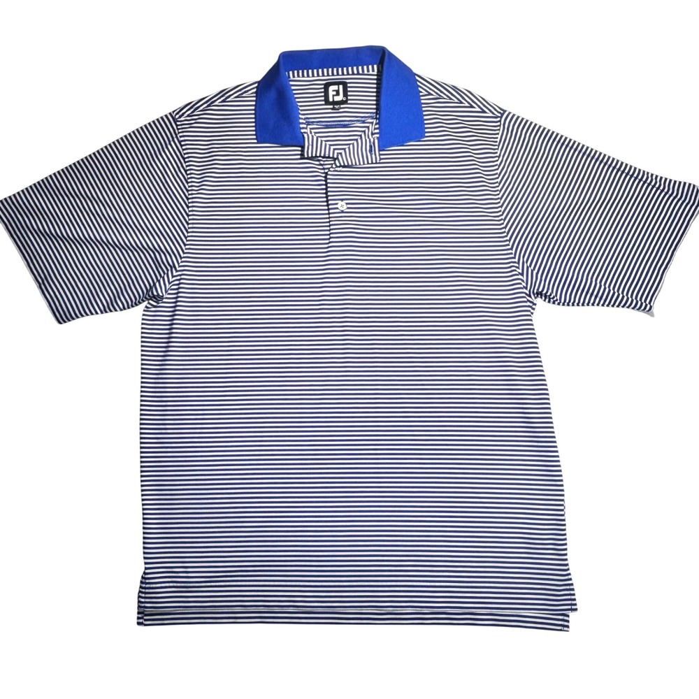 FootJoy Golf Polo Shirt Blue White Stripes Short Sleeve Gorpcore Preppy Mens XL